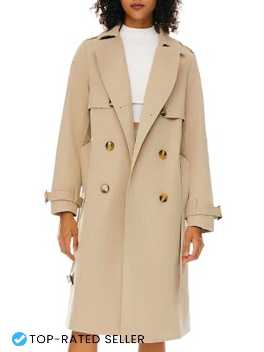 Women's Double Breasted Trench Coat Belted Mid Length Lightweight